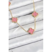 316L Çelik Zincir Gold Pembe Renk Yonca Kadın Kolye Vice-5353 - 1