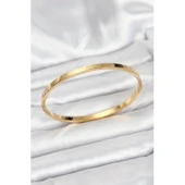 Gold Renk 316 L Çelik  65 mm İnce Kadın Kelepçe Vice-5353 Bileklik - 1