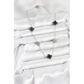 Gümüş Renk 316 L Çelik Zincir  Siyah ve Zirkon Taşlı Yonca Kadın Kolye Vice-5353 - 2