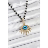 316L Çelik Zincir Kristal Boncuklu Göz Model Kadın Kolye Vice-5353 - 1