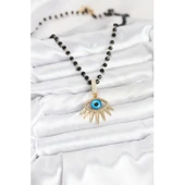 316L Çelik Zincir Kristal Boncuklu Göz Model Kadın Kolye Vice-5353 - 2