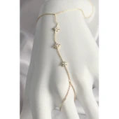 Pirinç Gold Renk Zirkon Taşl Yıldız Model Kadın Şahmeran - 1