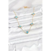 Gold Renk 316 L Çelik Zincir Buz Mavisi Baby Boy Yonca Kadın Kolye Vice-5353 - 2
