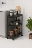 Flex Elite Pro 3 Katlı Mat Siyah Tekerlekli Çok Amaçlı Raf Ünitesi – Banyo, Mutfak & Organizer - S-81.1 - 5