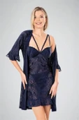 Lacivert Dantel İşlemeli 2li Sabahlık Takımı thumbnail 1