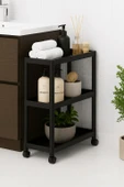 Flex Elite Pro 3 Katlı Mat Siyah Tekerlekli Çok Amaçlı Raf Ünitesi – Banyo, Mutfak & Organizer - S-81.1 - 2