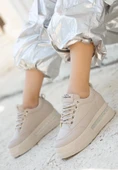BİÇOMİ Lulu Bej Cilt Bağcıklı Spor Ayakkabı thumbnail 2