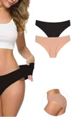 biçomi 2 Adet Kadın Dikişsiz Lazer Kesim Esnek İz yapmayan Külot S2 thumbnail 1