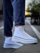 BİÇOMİ KB-CX-3 Kuback Uzun Beyaz Keten Beyaz Yüksek Taban Spor Ayakkabı thumbnail 3