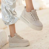 BİÇOMİ Lulu Bej Cilt Bağcıklı Spor Ayakkabı thumbnail 3