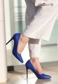 BİÇOMİ Jilya Mavi Cilt Stiletto Ayakkabı thumbnail 3