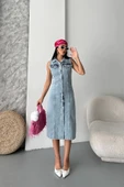 Sıfır kol kar yıkama tunik ceket mavi d2520 - 4