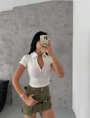 BİÇOMİ kaşkorse yaka fermuarlı bluz beyaz thumbnail 6