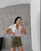 BİÇOMİ kaşkorse yaka fermuarlı bluz beyaz thumbnail 5