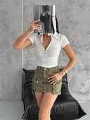 BİÇOMİ kaşkorse yaka fermuarlı bluz beyaz thumbnail 4