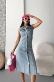 Sıfır kol kar yıkama tunik ceket mavi d2520 - 1