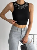 BİÇOMİ fitilli kaşkorse yakası zincirli atlet siyah thumbnail 5