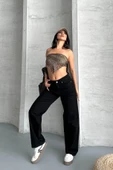 Palazzo straight enzim süper taş yıkama jeans pantolon siyah d2008 - 4