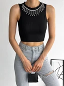 BİÇOMİ fitilli kaşkorse yakası zincirli atlet siyah thumbnail 1