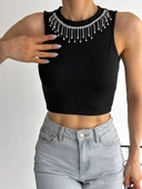 BİÇOMİ fitilli kaşkorse yakası zincirli atlet siyah thumbnail 2