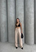 BİÇOMİ Çımalı keten pantolon thumbnail 5