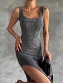 BİÇOMİ Kaşkorse aşit yıkamalı yırtmaçlı elbise thumbnail 2