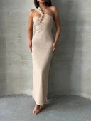 BİÇOMİ Tek omuz pliseli elbise thumbnail 5