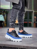 BİÇOMİ KB-056 Kuback Siyah Mavi Detaylı Beyaz Yüksek Taban Günlük Spor Ayakkabı thumbnail 2