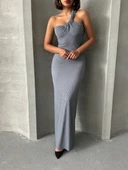 BİÇOMİ Tek omuz pliseli elbise thumbnail 3