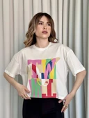 BİÇOMİ Baskılı crop tişört thumbnail 1
