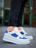 BİÇOMİ KB-X8 Kuback Beyaz Cilt Mavi Süet Detaylı Beyaz Yüksek Taban Günlük Spor Ayakkabı thumbnail 2