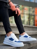 BİÇOMİ KB-X8 Kuback Beyaz Cilt Mavi Süet Detaylı Beyaz Yüksek Taban Günlük Spor Ayakkabı thumbnail 1