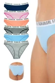 biçomi 6 Adet Beli Yazılı Lastik Pamuk Kadın Külot thumbnail 1