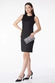BİÇOMİ Düz Bisiklet Yaka Kadın Siyah Mini Elbise thumbnail 3