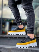 BİÇOMİ KB-056 Kuback Siyah Sarı Detaylı Beyaz Yüksek Taban Günlük Spor Ayakkabı thumbnail 3