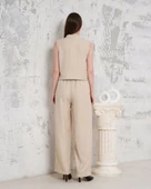 BİÇOMİ Broşlu yelek pantolon takım bej s255821 - 5