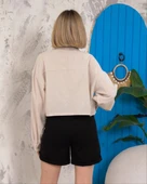 BİÇOMİ Kemer cepli keten crop gömlek krem s255350 thumbnail 2