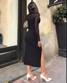 BİÇOMİ Kadın tül detaylı midi boy yırtmaçlı elbise thumbnail 3