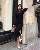 BİÇOMİ Kadın tül detaylı midi boy yırtmaçlı elbise thumbnail 2