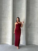 BİÇOMİ Krinkıl tek omuz uzun elbise bordo s25455 thumbnail 6