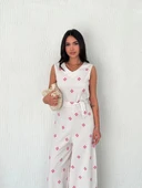 BİÇOMİ Sırt dekolteli keten beyaz tulum S1036 thumbnail 3