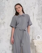 BİÇOMİ Kuşaklı gömlek yaka salaş tulum gri s255822 thumbnail 2