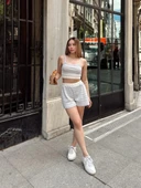 BİÇOMİ Çizgili şortlu takım gri s3978 thumbnail 2