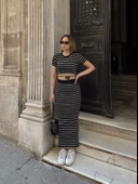 BİÇOMİ Çizgili etekli takım siyah s3609 thumbnail 4