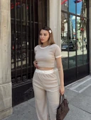 BİÇOMİ Crop pantolon biyeli takım bej thumbnail 4