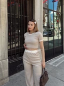 BİÇOMİ Crop pantolon biyeli takım bej thumbnail 3
