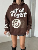 BİÇOMİ 3 iplik şardonlu oversize out of baskılı sweat kahve thumbnail 2