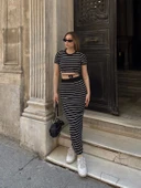 BİÇOMİ Çizgili etekli takım siyah s3609 thumbnail 5