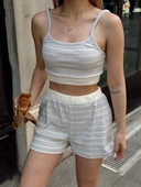 BİÇOMİ Çizgili şortlu takım gri s3978 thumbnail 1