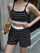 BİÇOMİ Çizgili şortlu takım siyah s3978 thumbnail 2